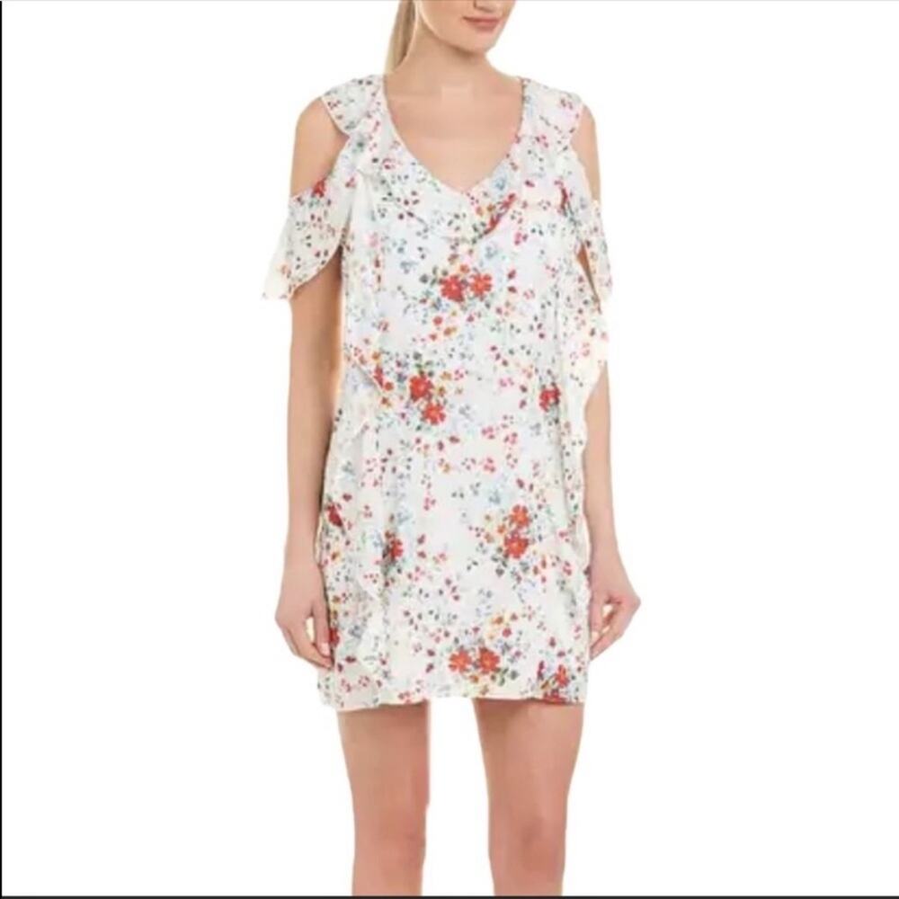 NEW Parker White Floral Cold Shoulder Ruffle Shift Dress Size XS, MSRP $368